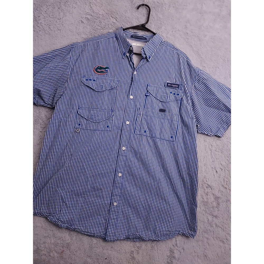 Florida Gators Shirt Mens Large Columbia PFG Super Bonehead Vented Gingham Plaid